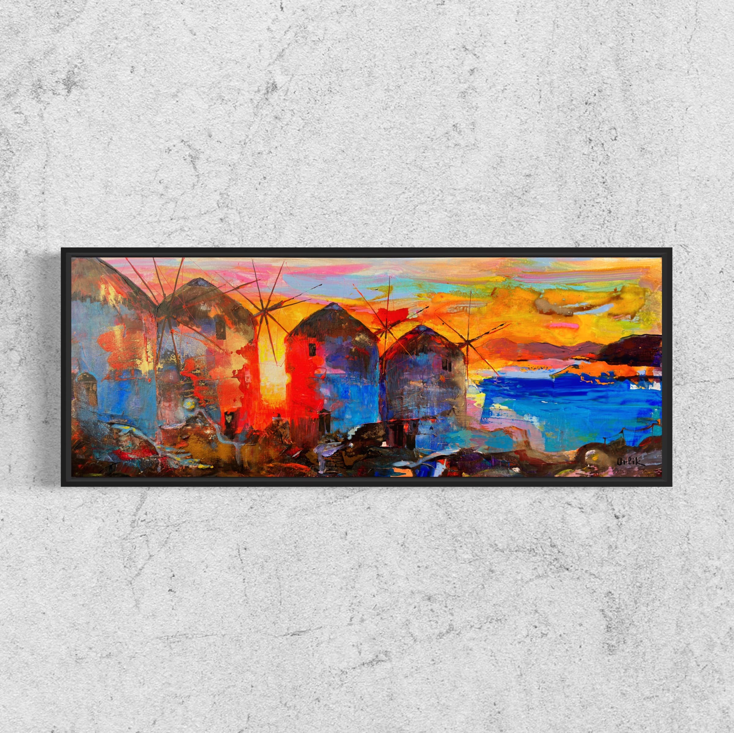 Original_Painting_Mykonos_Sunset_Black_Frame